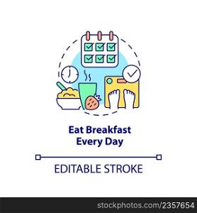 Eat breakfast every day concept icon. Maintaining weight after diet abstract idea thin line illustration. Isolated outline drawing. Editable stroke. Arial, Myriad Pro-Bold fonts used. Eat breakfast every day concept icon