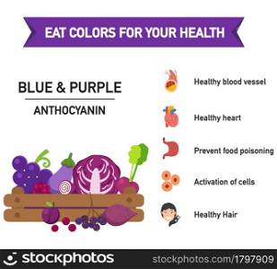 Eat colors for your health-BLUE & PURPLE FOOD,Eat a rainbow of fruits and vegetables,vector illustration.
