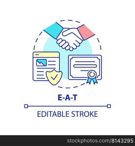 EAT concept icon. Expertise, authority and trust. Search engine optimization abstract idea thin line illustration. Isolated outline drawing. Editable stroke. Arial, Myriad Pro-Bold fonts used. EAT concept icon