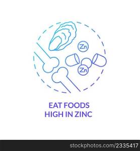 Eat foods high in zinc blue gradient concept icon. Maintaining healthy joints and bones abstract idea thin line illustration. Seafood. Isolated outline drawing. Myriad Pro-Bold font used. Eat foods high in zinc blue gradient concept icon