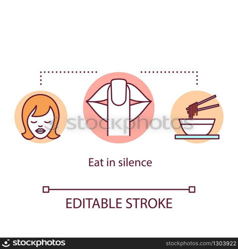Eat in silence concept icon. Conscious nutrition idea thin line illustration. Enjoying meal without distractions, dinner in peace and quiet. Vector isolated outline RGB color drawing. Editable stroke