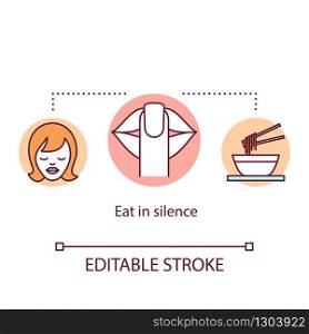 Eat in silence concept icon. Conscious nutrition idea thin line illustration. Enjoying meal without distractions, dinner in peace and quiet. Vector isolated outline RGB color drawing. Editable stroke