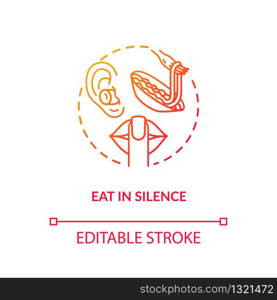 Eat in silence concept icon. Conscious nutrition idea thin line illustration. Enjoying meal without distractions, dinner in peace and quiet. Vector isolated outline RGB color drawing