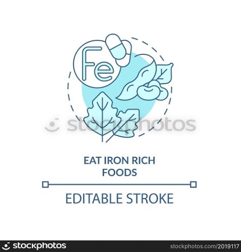 Eat iron rich foods blue concept icon. Pregnancy diet abstract idea thin line illustration. Raising iron levels in blood. Cooked beans. Vector isolated outline color drawing. Editable stroke. Eat iron rich foods blue concept icon