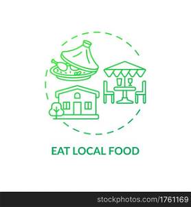 Eat local food concept icon. Sustainable tour tips. Food produced within short area distance of where it is consumed idea thin line illustration. Vector isolated outline RGB color drawing. Eat local food concept icon