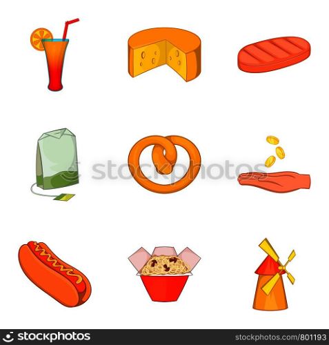 Eat on the street icons set. Cartoon set of 9 eat on the street vector icons for web isolated on white background. Eat on the street icons set, cartoon style