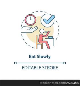 Eat slowly concept icon. Do not hurry. Table manners. Restaurant etiquette abstract idea thin line illustration. Isolated outline drawing. Editable stroke. Arial, Myriad Pro-Bold fonts used. Eat slowly concept icon