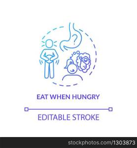 Eat when hungry concept icon. Conscious nutrition, mindful eating idea thin line illustration. Listening to body signals. Vector isolated outline RGB color drawing