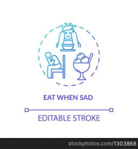 Eat when sad concept icon. Emotional eating, mindless nutrition idea thin line illustration. Unhealthy habit, careless overeating. Vector isolated outline RGB color drawing