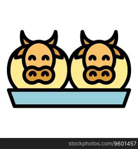 Eating cow icon outline vector. Cattle farm. Animal beef color flat. Eating cow icon vector flat