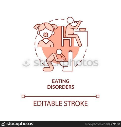 Eating disorders terracotta concept icon. Food intake disorder abstract idea thin line illustration. Bulimia nervosa. Isolated outline drawing. Editable stroke. Arial, Myriad Pro-Bold fonts used. Eating disorders terracotta concept icon
