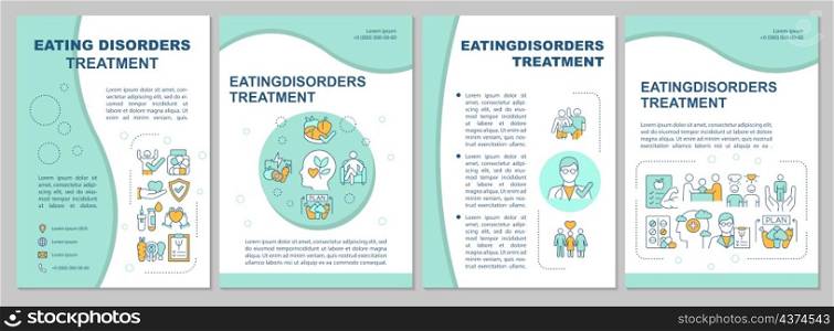 Eating disorders treatment mint brochure template. Bulimia therapy. Booklet print design with linear icons. Vector layouts for presentation, annual reports, ads. Arial, Myriad Pro-Regular fonts used. Eating disorders treatment mint brochure template