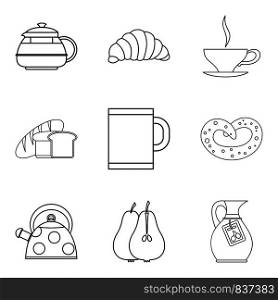 Eating for tea icons set. Outline set of 9 eating for tea vector icons for web isolated on white background. Eating for tea icons set, outline style
