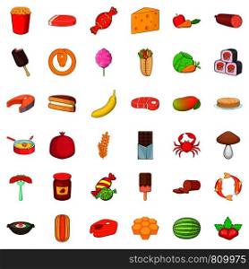 Eating icons set. Cartoon style of 36 eating vector icons for web isolated on white background. Eating icons set, cartoon style