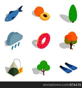 Eating outdoors icons set. Isometric set of 9 eating outdoors vector icons for web isolated on white background. Eating outdoors icons set, isometric style