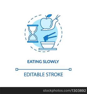 Eating slowly concept icon. Mindful nutrition idea thin line illustration. Thorough and attentive food consumption, enjoying meal. Vector isolated outline RGB color drawing. Editable stroke