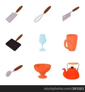 Eating utensils icons set. Cartoon illustration of 9 eating utensils vector icons for web. Eating utensils icons set, cartoon style