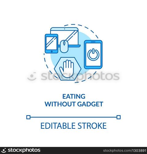 Eating without gadget concept icon. Conscious nutrition idea thin line illustration. Attentive food consumption. Meal without distractions. Vector isolated outline RGB color drawing. Editable stroke