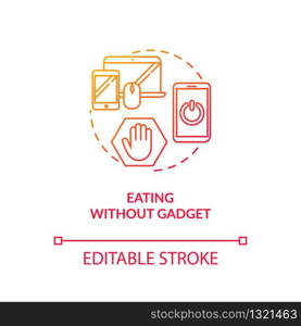 Eating without gadget concept icon. Conscious nutrition idea thin line illustration. Attentive food consumption. Meal without distractions. Vector isolated outline RGB color drawing
