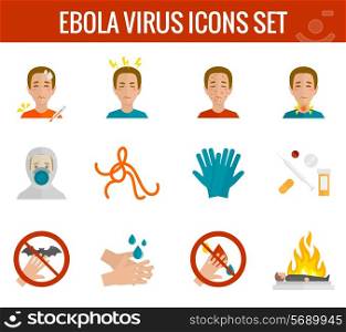 Ebola virus medical disease deadly infection symptoms flat icons set isolated vector illustration