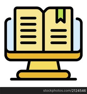 Ebook on the monitor icon. Outline ebook on the monitor vector icon color flat isolated. Ebook on the monitor icon color outline vector