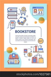 Ebook store poster template layout. Virtual book buying. Digital service. Banner, booklet, leaflet print design with linear icons. Vector brochure page layouts for magazines, advertising flyers
