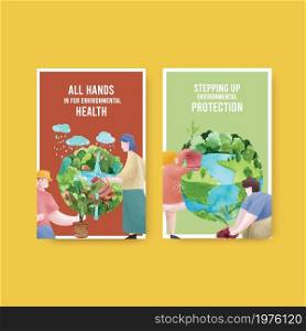 Ebook template design for World Environment Day.Save Earth Planet World Concept with ecology friendly watercolor vector
