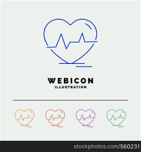 ecg, heart, heartbeat, pulse, beat 5 Color Line Web Icon Template isolated on white. Vector illustration. Vector EPS10 Abstract Template background