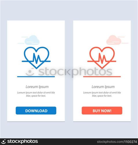Ecg, Heart, Heartbeat, Pulse Blue and Red Download and Buy Now web Widget Card Template