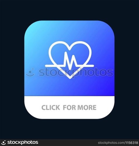 Ecg, Heart, Heartbeat, Pulse Mobile App Button. Android and IOS Line Version