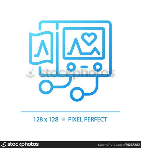 Ecg machine pixel perfect gradient linear vector icon. Cardiac monitoring. Heart rate. Check up. Diagnostic testing. Thin line color symbol. Modern style pictogram. Vector isolated outline drawing. Ecg machine pixel perfect gradient linear vector icon