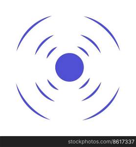 Echo sonar waves. Blue radar symbol on sea and ultrasonic signal reflection. Icon detect and scan vibration or water. Round pulsating circle wave system vector illustration concept