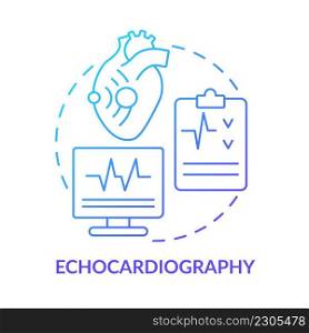 Echocardiography blue gradient concept icon. Heart ultrasound research. Diagnostic imaging abstract idea thin line illustration. Isolated outline drawing. Myriad Pro-Bold font used. Echocardiography blue gradient concept icon