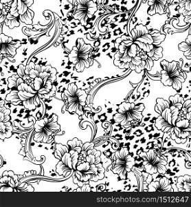 Eclectic fabric seamless pattern. Animal background with baroque ornament. Vector illustration. Eclectic fabric seamless pattern. Animal background with baroque ornament.