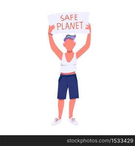 Eco activist flat color vector faceless character. Nature protection, environment pollution protest. Young woman holding placard isolated cartoon illustration for web graphic design and animation. Eco activist flat color vector faceless character