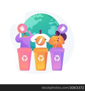 Eco activists sorting garbage. Waste segregation. Disposable system. Ecological responsibility. Trash containers, rubbish cans, recycling idea. Vector isolated concept metaphor illustration. Waste sorting vector concept metaphor