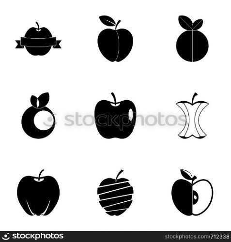 Eco apple icon set. Simple set of 9 eco apple vector icons for web isolated on white background. Eco apple icon set, simple style