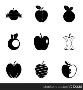 Eco apple icon set. Simple set of 9 eco apple vector icons for web isolated on white background. Eco apple icon set, simple style