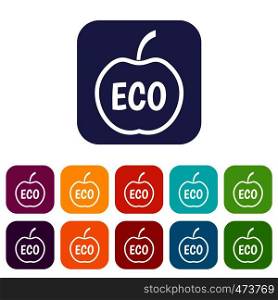 ECO apple icons set vector illustration in flat style In colors red, blue, green and other. ECO apple icons set flat