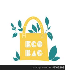 Eco bag hand drawn doodles style. Eco style. No plastic. Zero waste concept vector illustration. Isolated on white background. Eco bag hand drawn doodles style