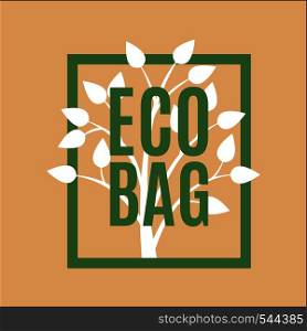 Eco bag logo with tree. Care Environment concept. Vector illustration.. Vector Eco bag logo with cute tree.