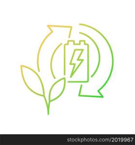 Eco battery recycling gradient linear vector icon. Prevent hazardous waste landfill. Recharge used accumulator. Thin line color symbol. Modern style pictogram. Vector isolated outline drawing. Eco battery recycling gradient linear vector icon