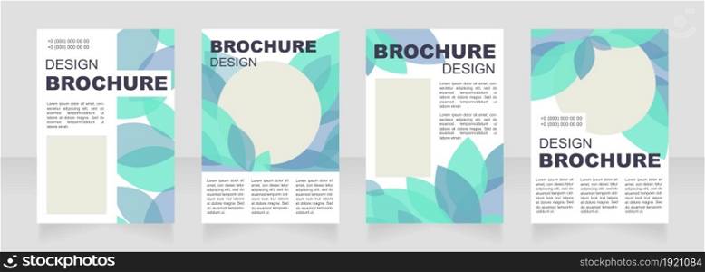Eco blue blank brochure layout design. Leaves decoration. Vertical poster template set with empty copy space for text. Premade corporate reports collection. Editable flyer paper pages. Eco blue blank brochure layout design