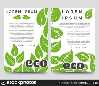 Eco brochure template with green leaves. Eco brochure flyers template with green leaves design. Vector illustration