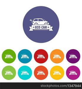 Eco car icons color set vector for any web design on white background. Eco car icons set vector color