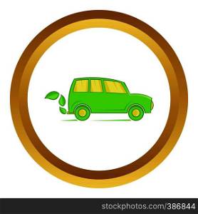 Eco car vector icon in golden circle, cartoon style isolated on white background. Eco car vector icon
