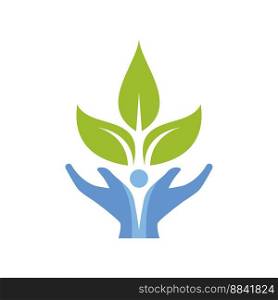 Eco care logo hand and leaf illustration