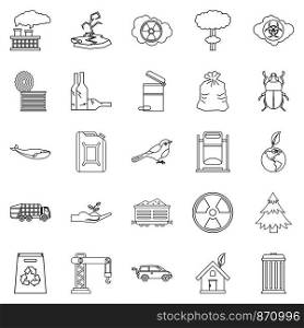 Eco catastrophic icons set. Outline set of 25 eco catastrophic vector icons for web isolated on white background. Eco catastrophic icons set, outline style