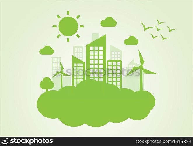 Eco city concept with cloud. vector
