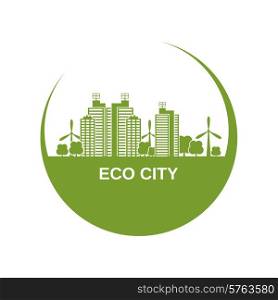 Eco city design with green buildings and windmills in circle shape vector illustration